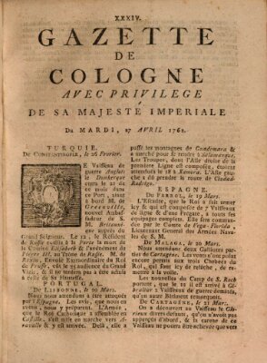 Gazette de Cologne Dienstag 27. April 1762