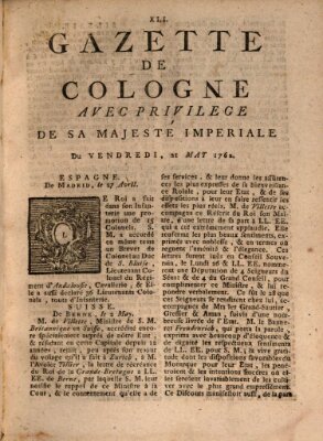 Gazette de Cologne Freitag 21. Mai 1762