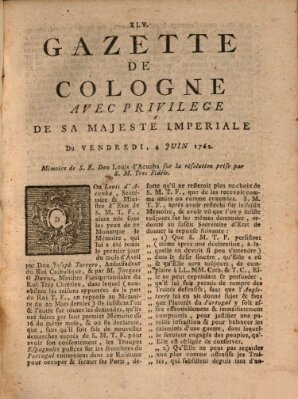 Gazette de Cologne Freitag 4. Juni 1762