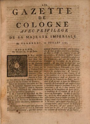 Gazette de Cologne Freitag 23. Juli 1762