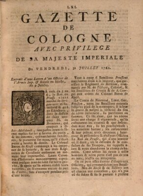 Gazette de Cologne Freitag 30. Juli 1762