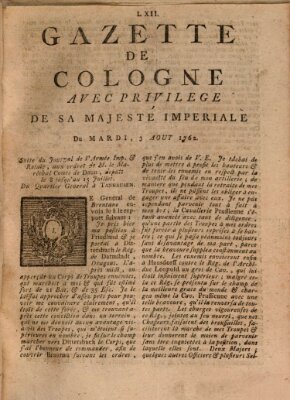 Gazette de Cologne Dienstag 3. August 1762