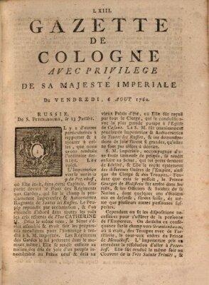 Gazette de Cologne Freitag 6. August 1762