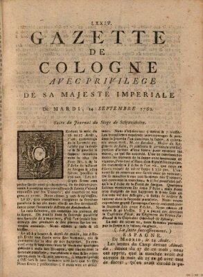 Gazette de Cologne Dienstag 14. September 1762