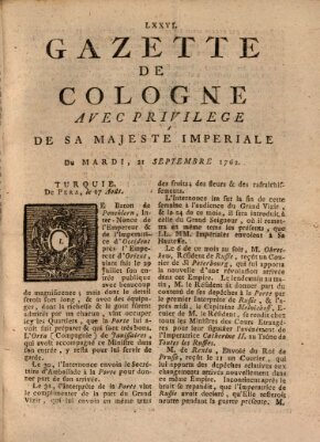 Gazette de Cologne Dienstag 21. September 1762