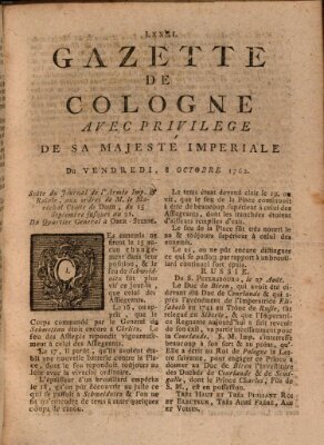 Gazette de Cologne Freitag 8. Oktober 1762