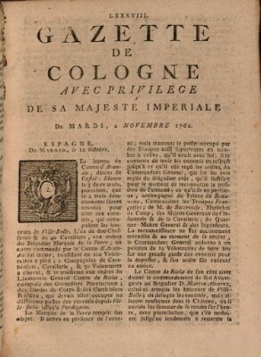 Gazette de Cologne Dienstag 2. November 1762