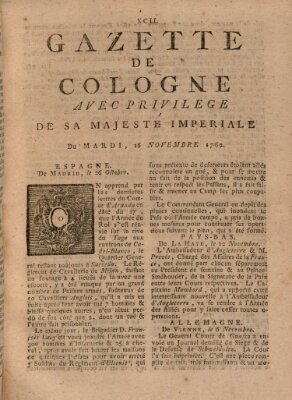 Gazette de Cologne Dienstag 16. November 1762