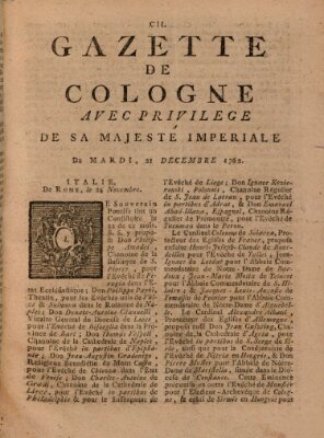 Gazette de Cologne Dienstag 21. Dezember 1762