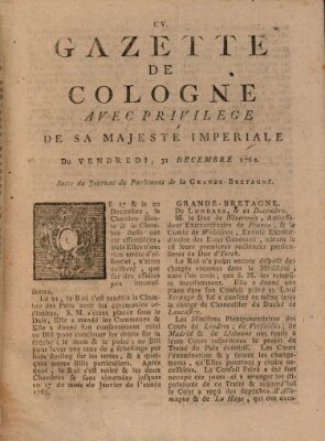 Gazette de Cologne Freitag 31. Dezember 1762