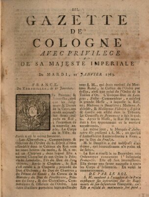 Gazette de Cologne Dienstag 11. Januar 1763