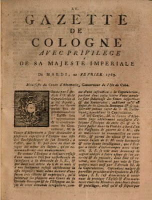 Gazette de Cologne Dienstag 22. Februar 1763