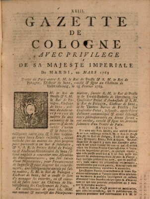 Gazette de Cologne Dienstag 22. März 1763