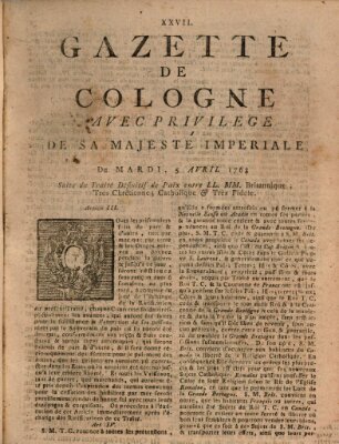 Gazette de Cologne Dienstag 5. April 1763