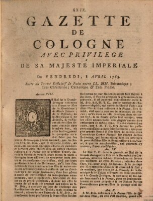 Gazette de Cologne Freitag 8. April 1763