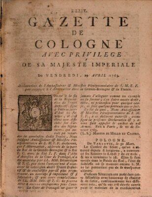 Gazette de Cologne Freitag 29. April 1763