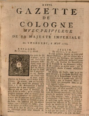 Gazette de Cologne Freitag 6. Mai 1763