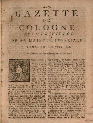 Gazette de Cologne Freitag 10. Juni 1763