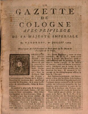 Gazette de Cologne Freitag 1. Juli 1763