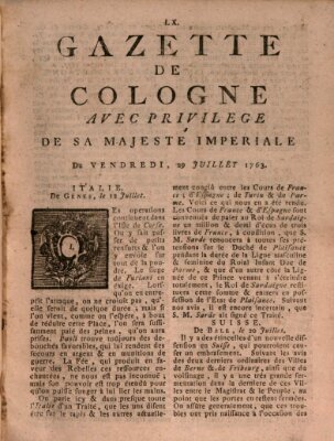 Gazette de Cologne Freitag 29. Juli 1763