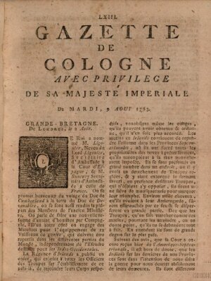 Gazette de Cologne Dienstag 9. August 1763