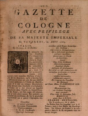 Gazette de Cologne Freitag 12. August 1763