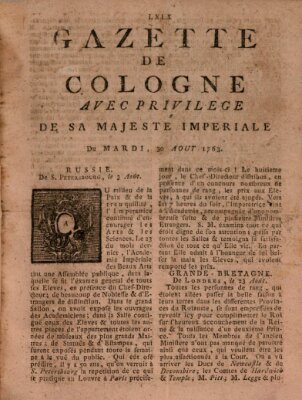 Gazette de Cologne Dienstag 30. August 1763