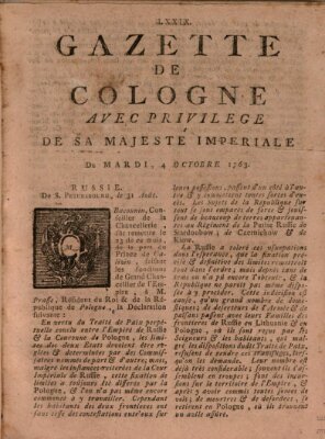 Gazette de Cologne Dienstag 4. Oktober 1763