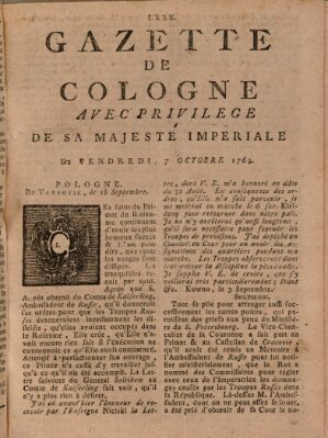 Gazette de Cologne Freitag 7. Oktober 1763