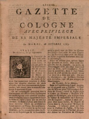 Gazette de Cologne Dienstag 18. Oktober 1763