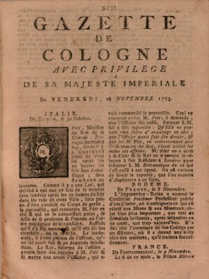 Gazette de Cologne Freitag 18. November 1763