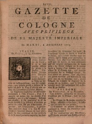 Gazette de Cologne Dienstag 6. Dezember 1763