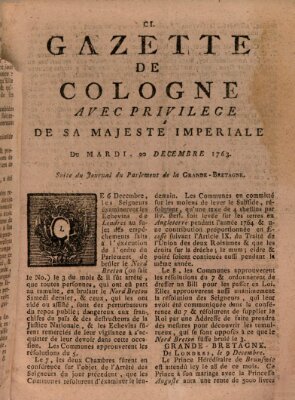 Gazette de Cologne Dienstag 20. Dezember 1763