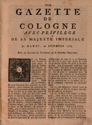 Gazette de Cologne Dienstag 27. Dezember 1763