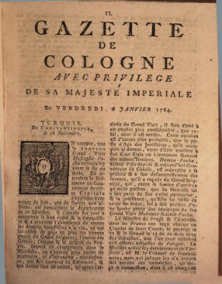 Gazette de Cologne Freitag 6. Januar 1764