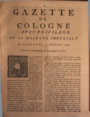 Gazette de Cologne Freitag 3. Februar 1764