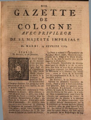 Gazette de Cologne Dienstag 14. Februar 1764