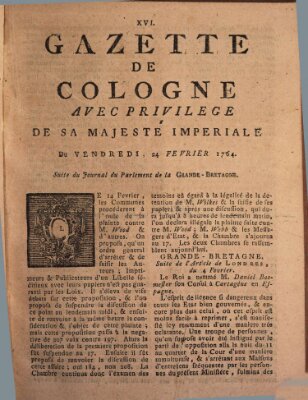 Gazette de Cologne Freitag 24. Februar 1764