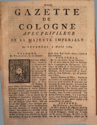 Gazette de Cologne Freitag 2. März 1764