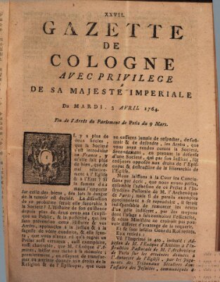 Gazette de Cologne Dienstag 3. April 1764