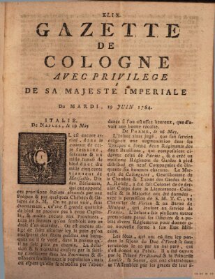 Gazette de Cologne Dienstag 19. Juni 1764