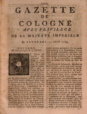 Gazette de Cologne Freitag 3. August 1764