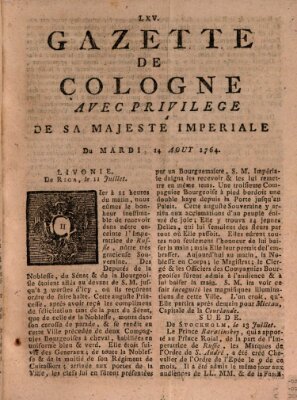 Gazette de Cologne Dienstag 14. August 1764