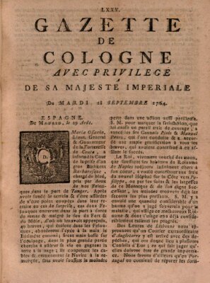 Gazette de Cologne Dienstag 18. September 1764