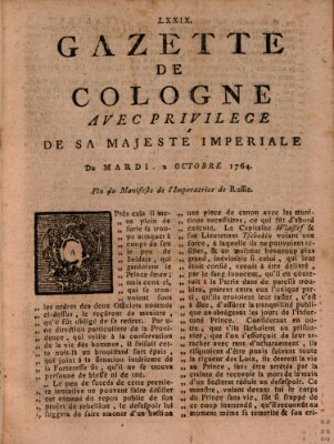 Gazette de Cologne Dienstag 2. Oktober 1764