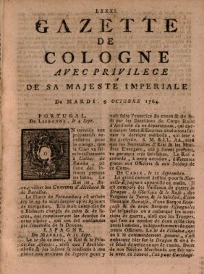 Gazette de Cologne Dienstag 9. Oktober 1764