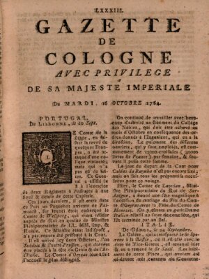 Gazette de Cologne Dienstag 16. Oktober 1764