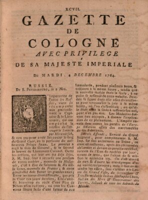 Gazette de Cologne Dienstag 4. Dezember 1764