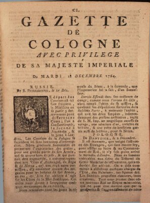 Gazette de Cologne Dienstag 18. Dezember 1764