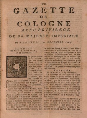 Gazette de Cologne Freitag 21. Dezember 1764